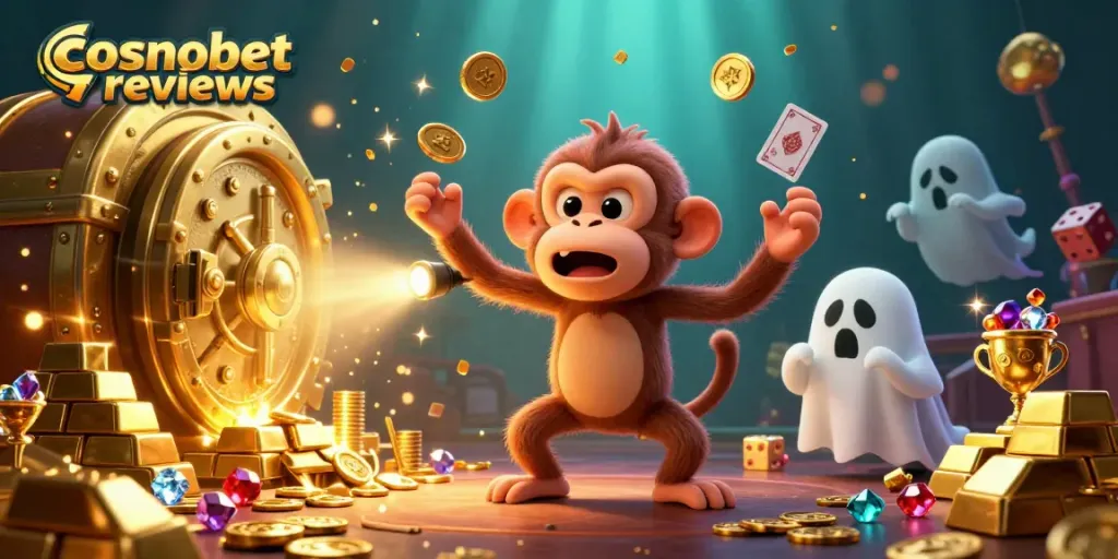 Experience fascinating cosmobet reviews with playful characters in a haunted casino atmosphere.