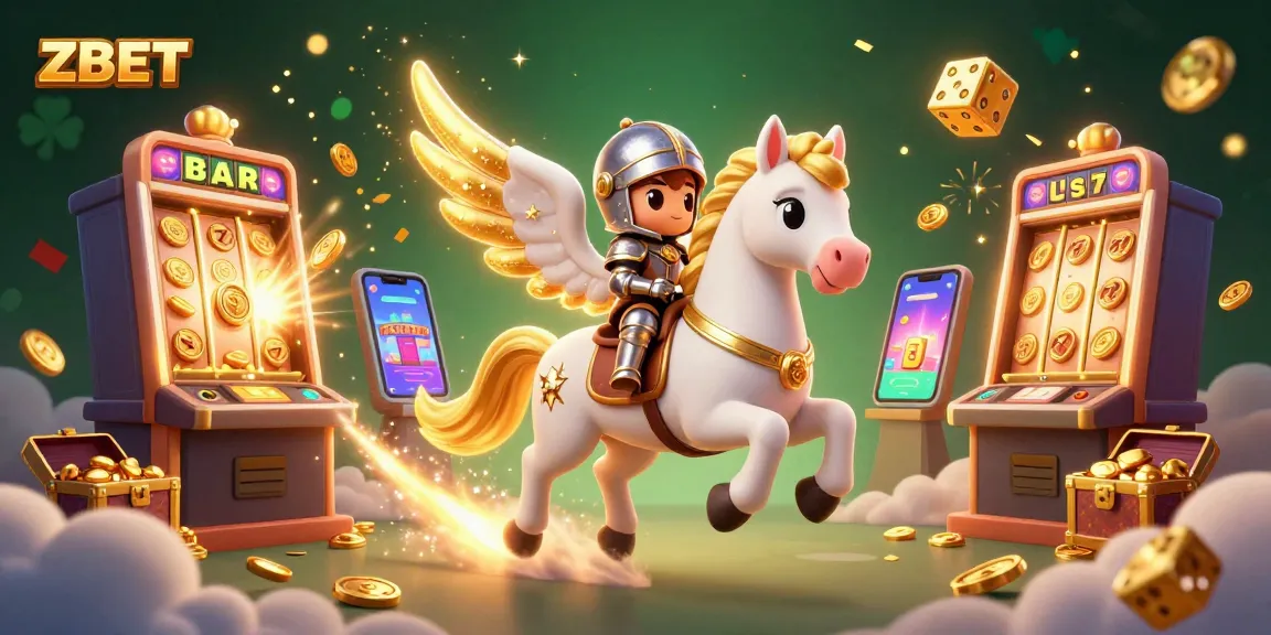 ZBET plunges into exciting gameplay with vibrant slot machines and a galloping knight. Experience thrilling online gambling now!