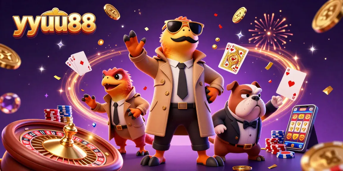 Experience thrilling gaming at yyuu88 casino with raptors in disguise, bouncer guarding VIP lounge.