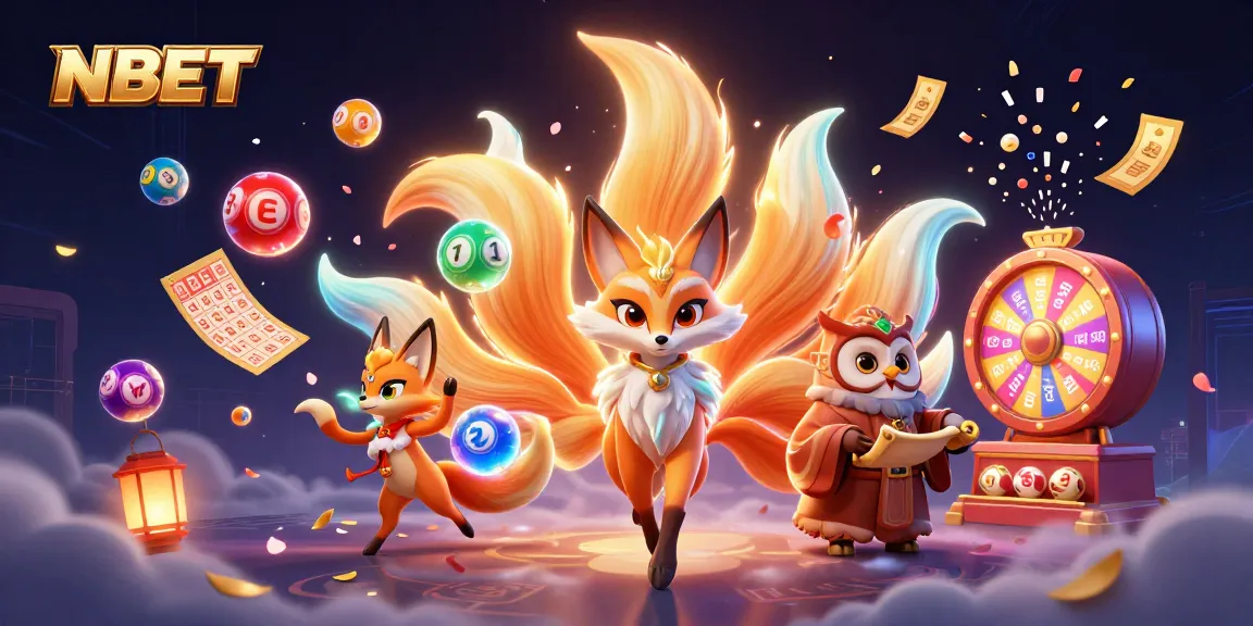 Experience vibrant NBET gaming excitement with colorful lottery elements and enchanting characters.
