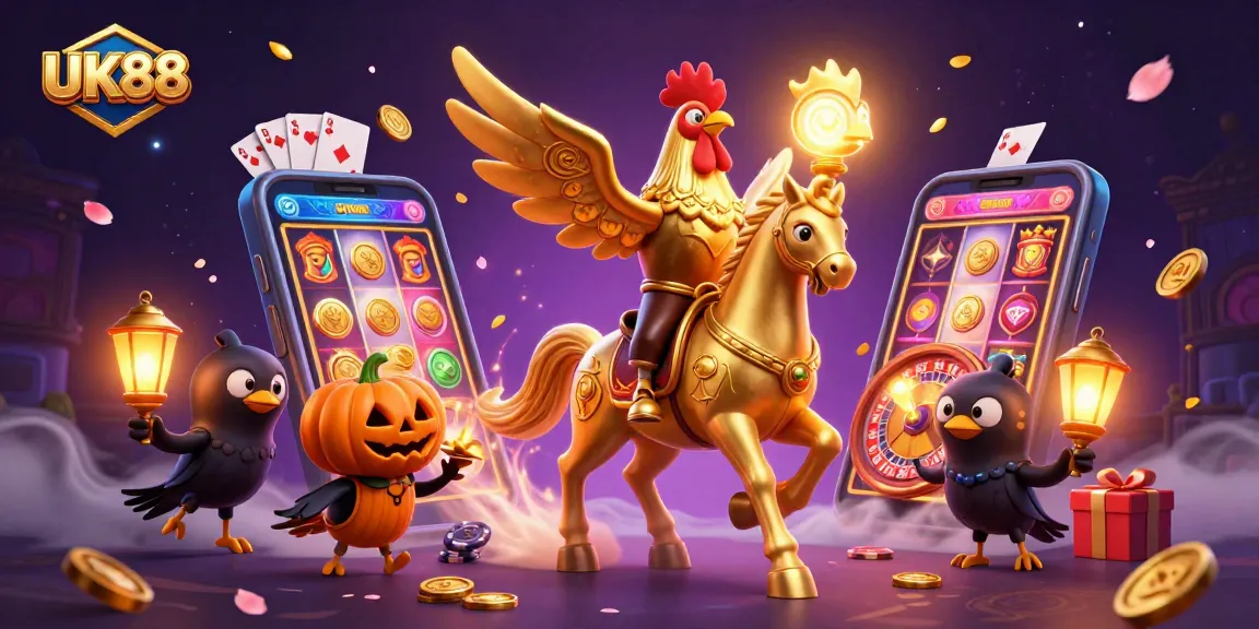 Engage with thrilling casino adventures at UK88 featuring vibrant casino games and festive characters.