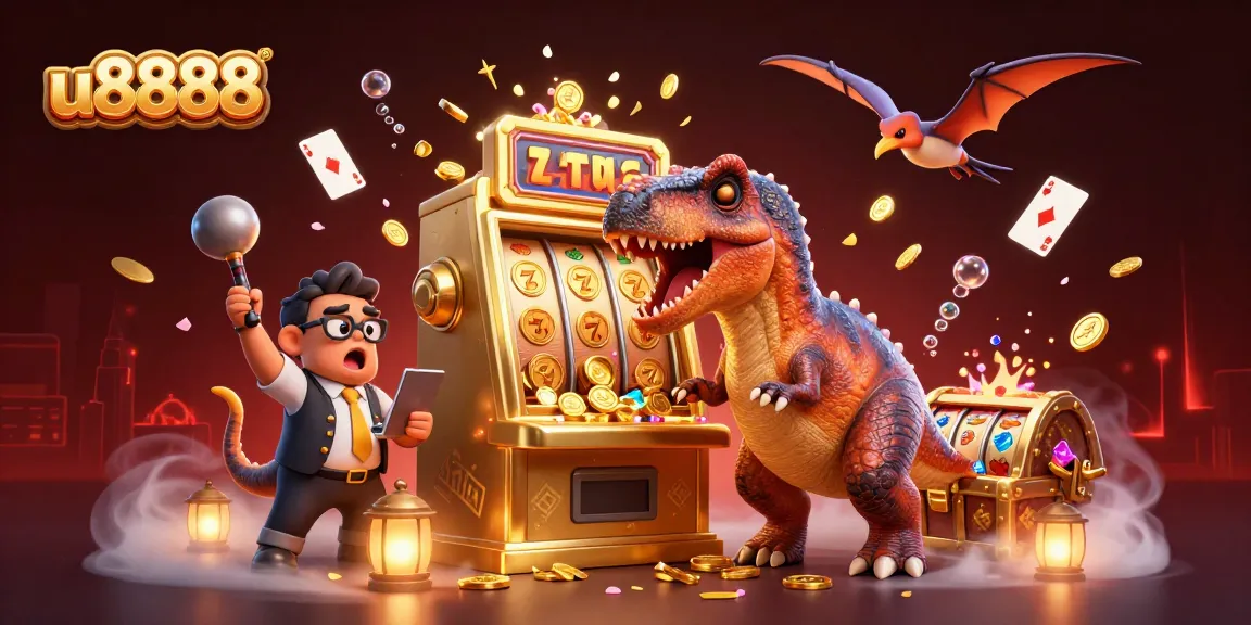 Engage with an exciting u8888 slot machine jackpot scene featuring animated casino characters.