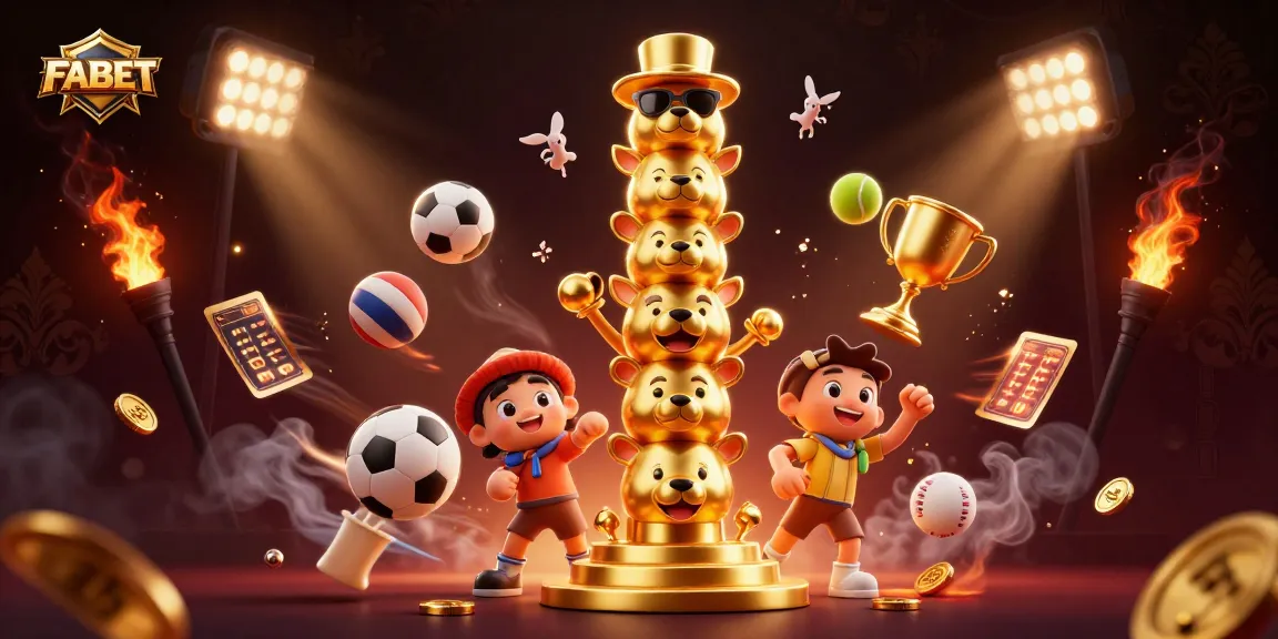 FABET sports betting illustration featuring dynamic sports elements and a golden totem pole.