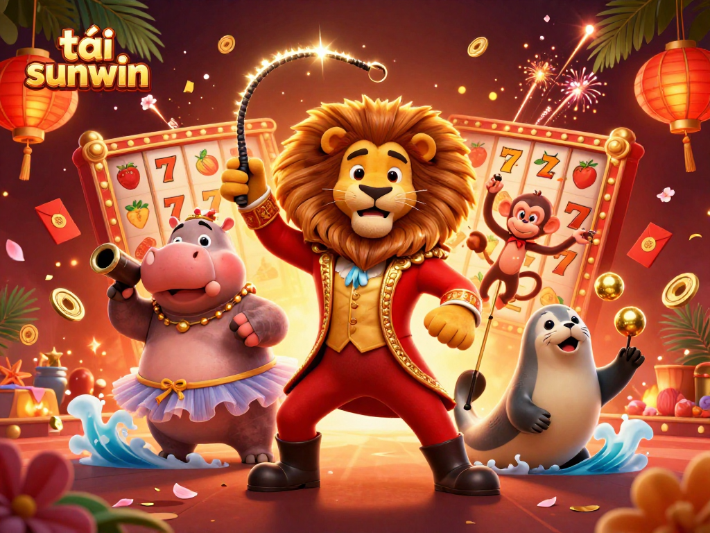 Experience the thrilling action of tải sunwin with a vibrant circus-themed 3D illustration.