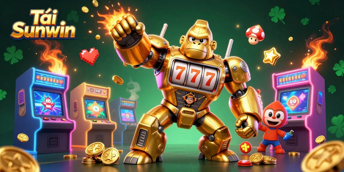 Experience the excitement of Tải Sunwin with a vibrant 3D casino action scene featuring a golden gorilla mech.