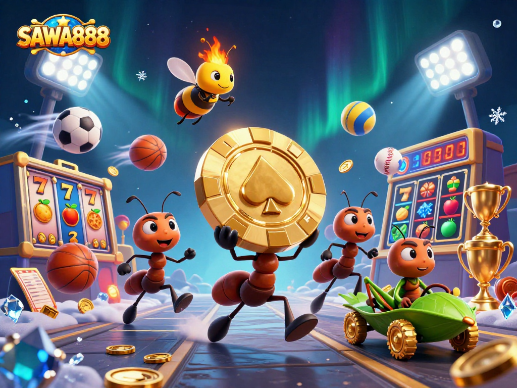 SAWA888 engages players in a thrilling heist with oversized poker chips and dynamic game elements.
