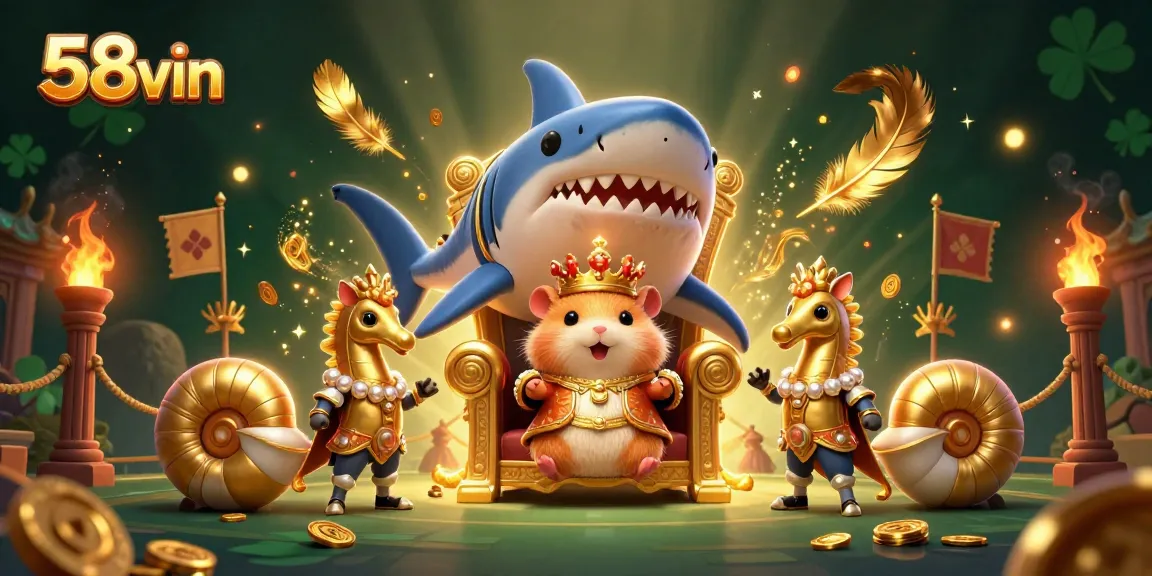 Engage in thrilling casino action with 58vin's vibrant illustration featuring a golden hamster king.
